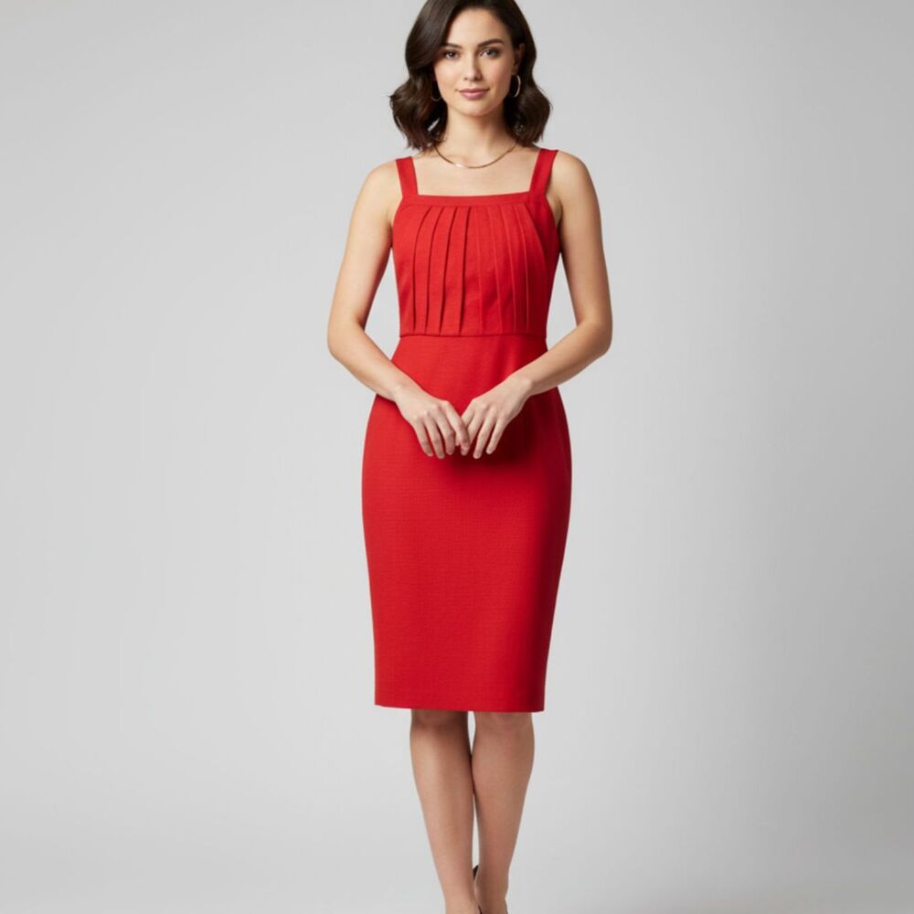 NWT Vintage David Meister Dress Sleeveless Pleated Linen Holiday Women sz 6 Red